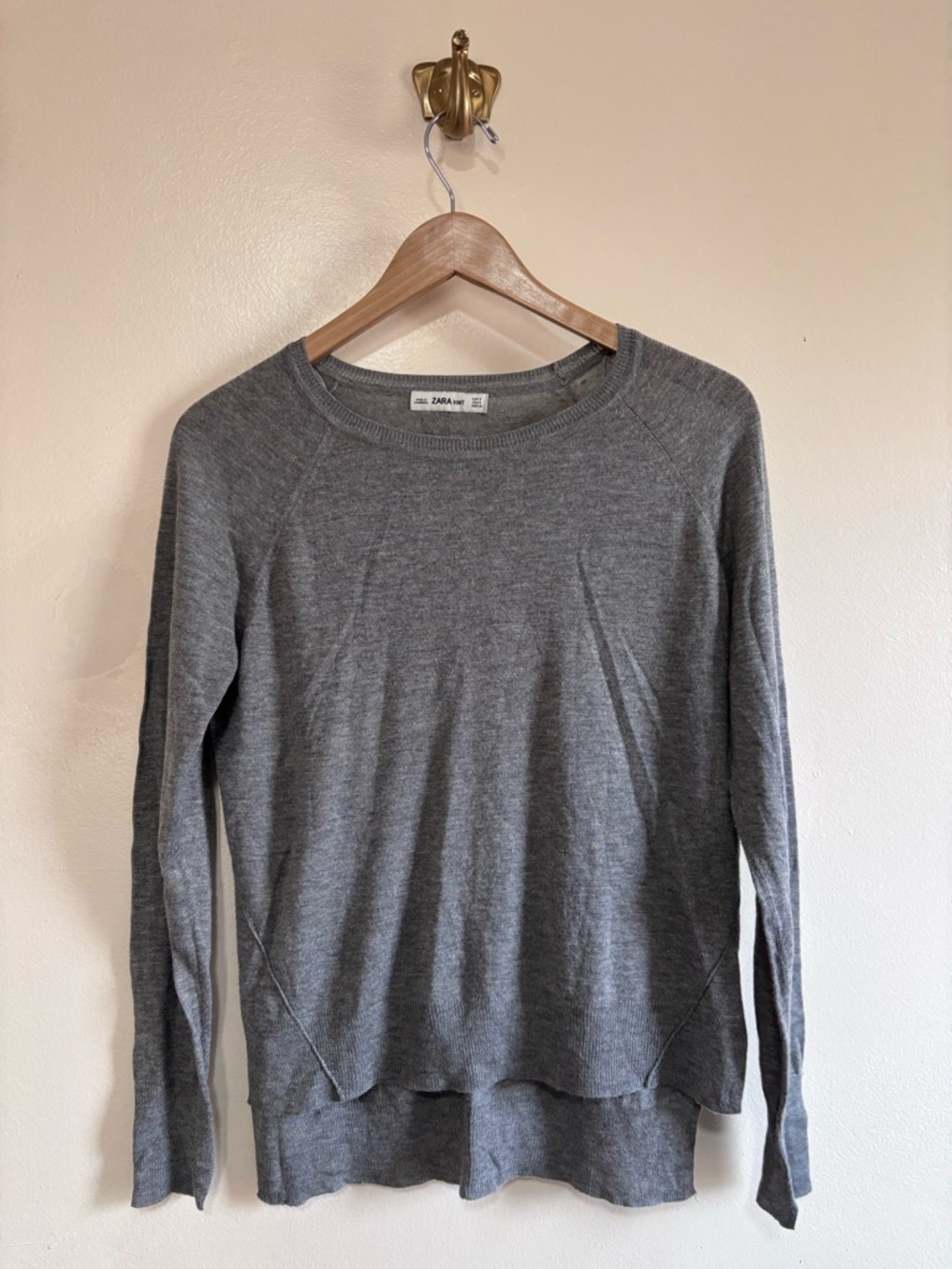 Zara Knit Gray Ribbed Crewneck Sweater size S